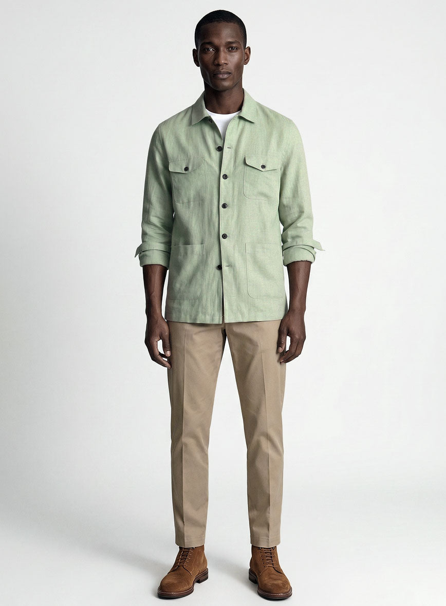 Safari Sage Green Pure Linen Overshirt - StudioSuits
