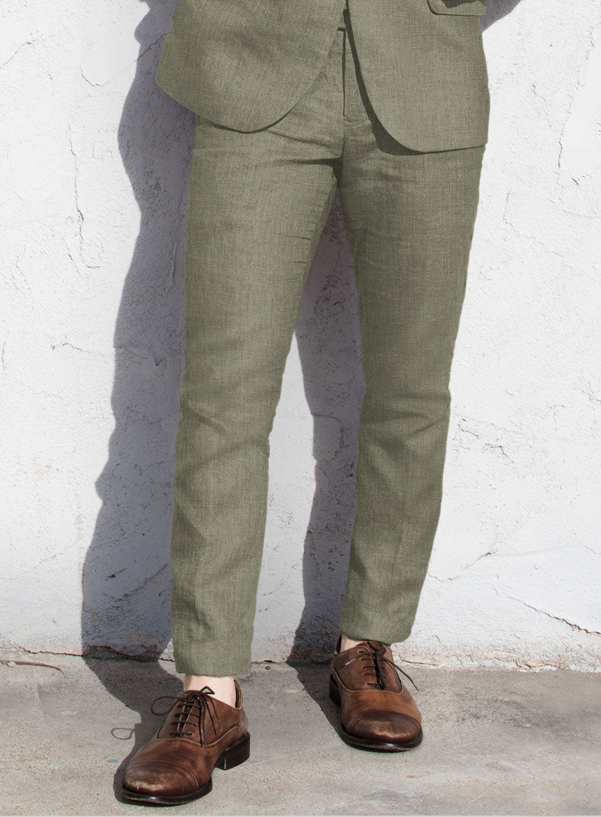 Sage Green Pure Linen Pants - StudioSuits