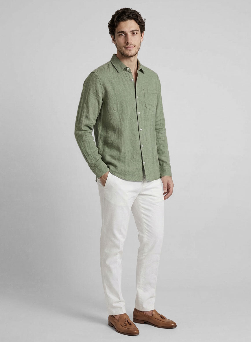 Sage Green Pure Linen Shirt - StudioSuits