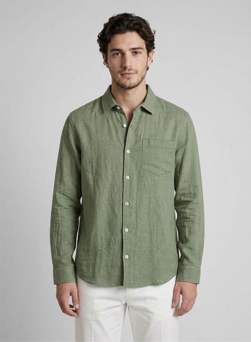 Sage Green Pure Linen Shirt – StudioSuits