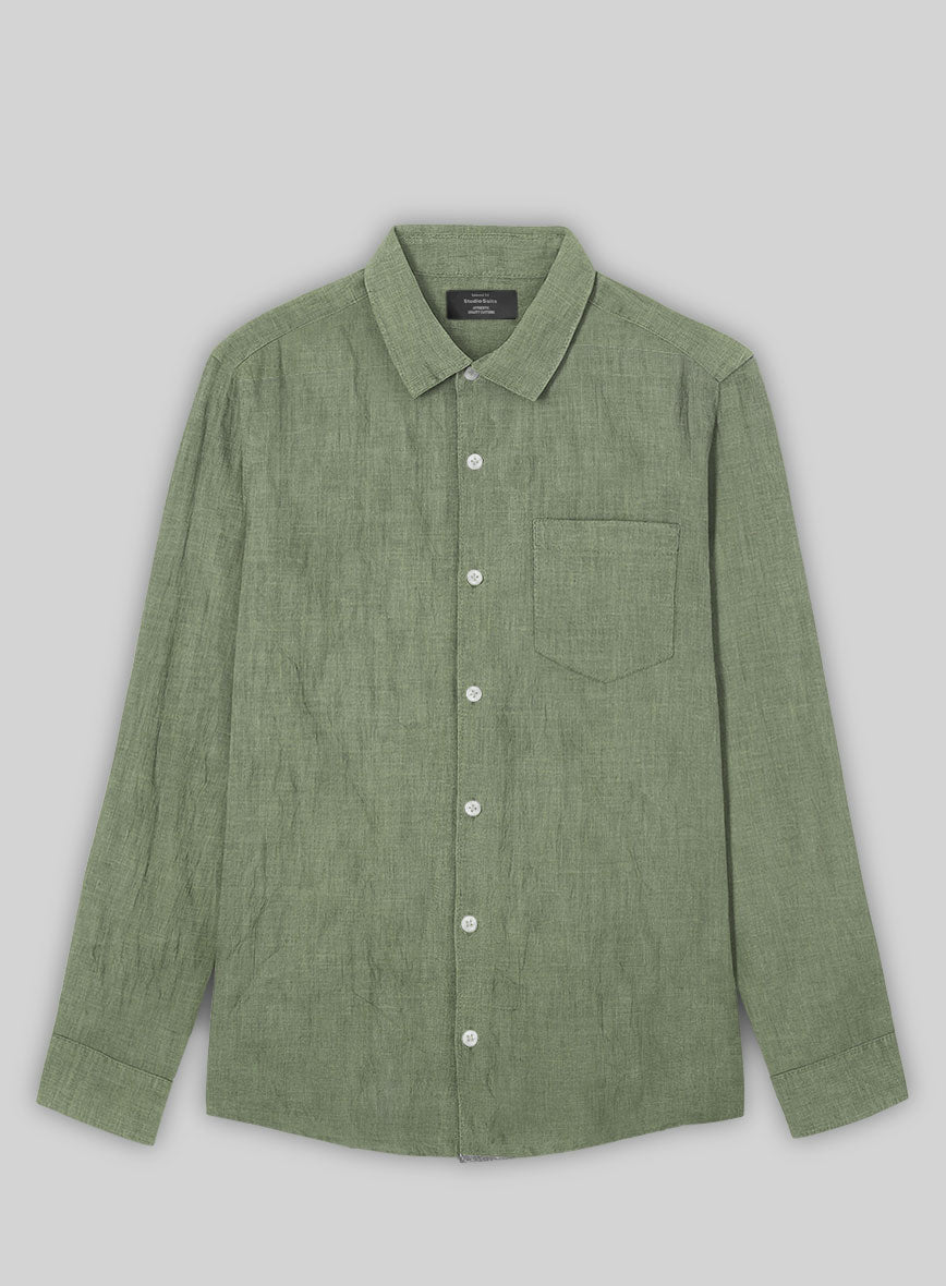 Sage Green Pure Linen Shirt - StudioSuits