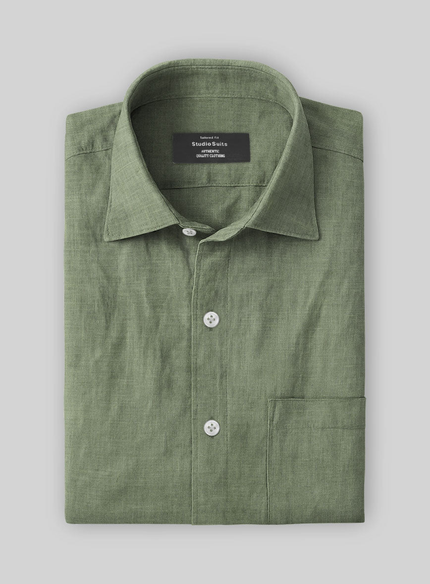Sage Green Pure Linen Shirt - StudioSuits