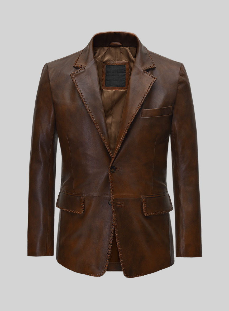 Spanish Brown Medieval Leather Blazer - StudioSuits