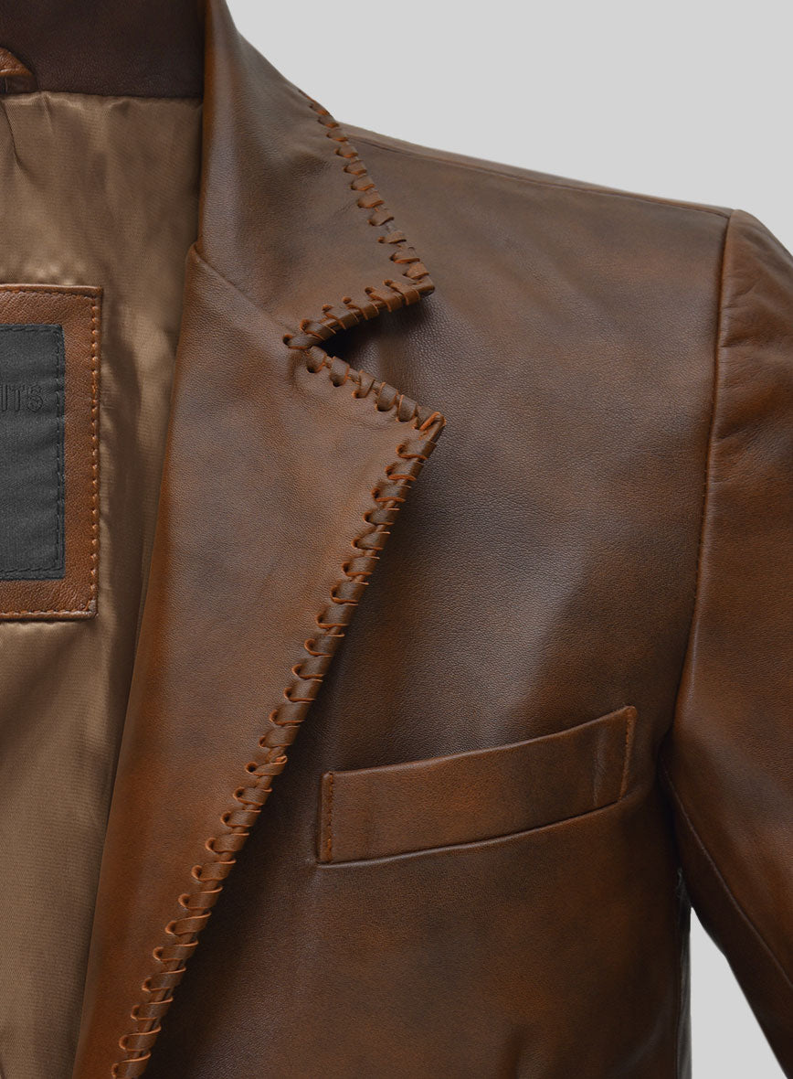 Spanish Brown Medieval Leather Blazer - StudioSuits