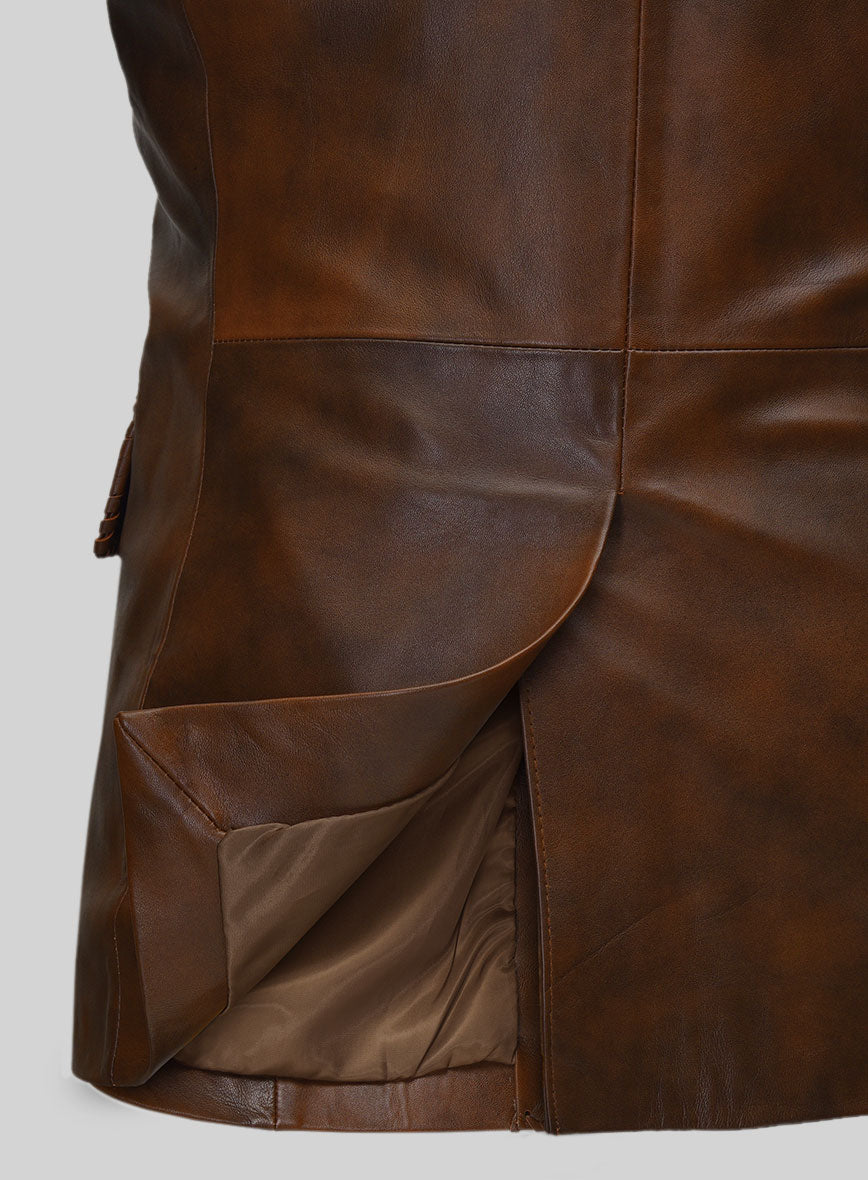 Spanish Brown Medieval Leather Blazer - StudioSuits