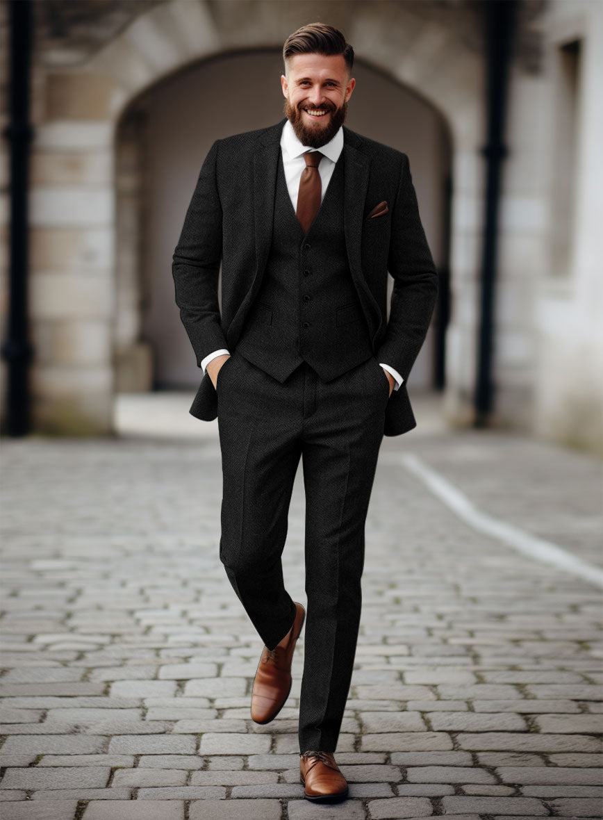 Sartori Allegra Black Herringbone Soft Tweed Suit - StudioSuits