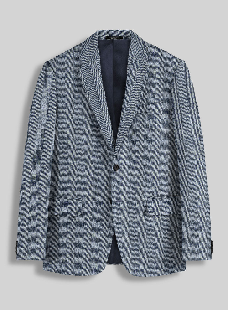 Sartori Anselmo Blue Herringbone Soft Tweed Jacket - StudioSuits