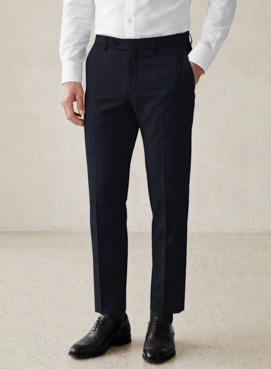 Scabal Aleyo Checks Blue Wool Pants - StudioSuits