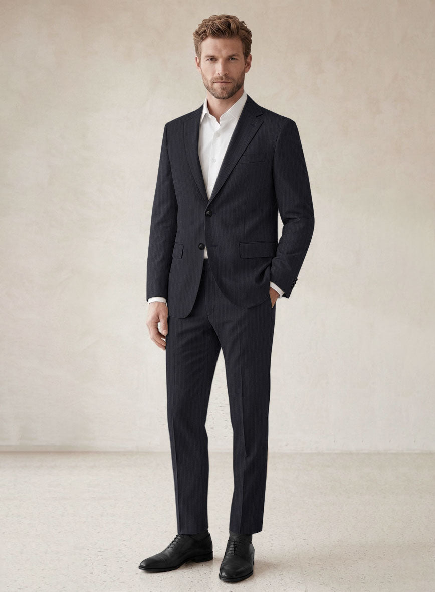 Scabal Alsa Stripe Blue Wool Suit - StudioSuits