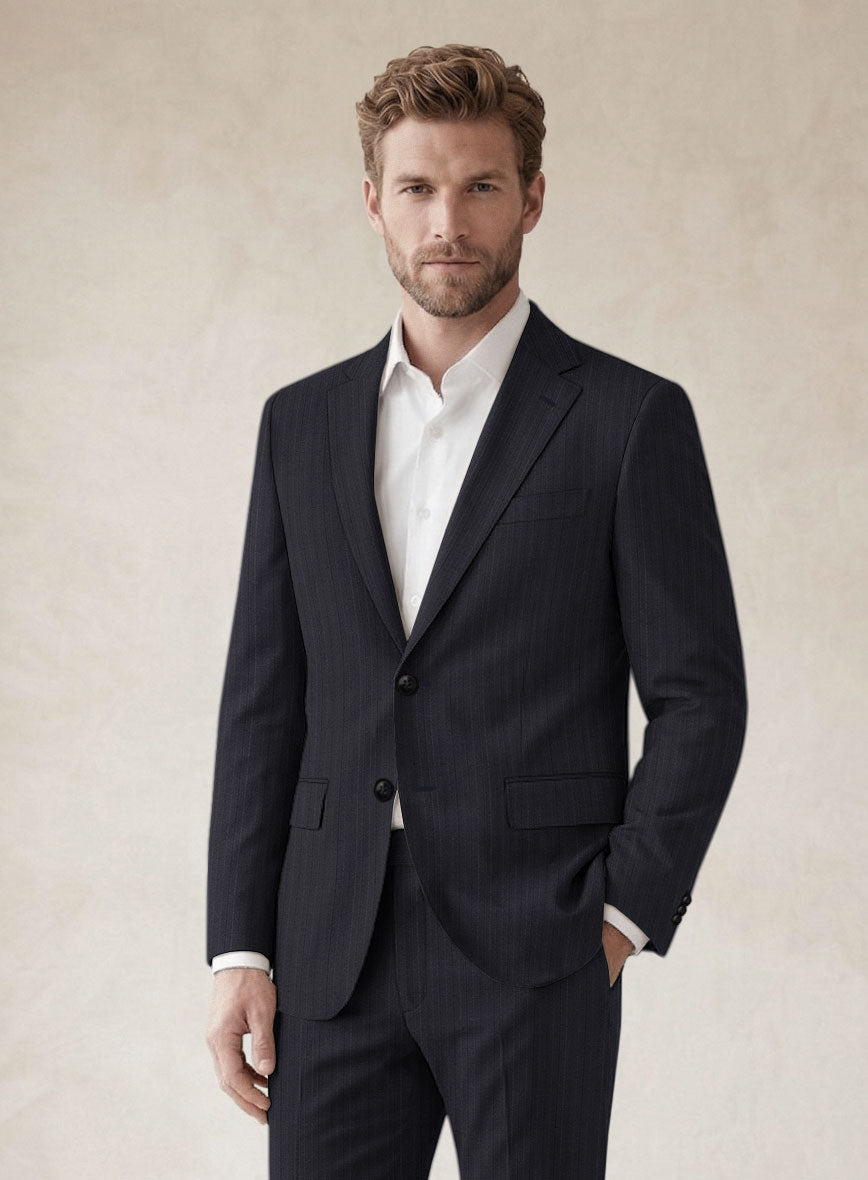 Scabal Alsa Stripe Blue Wool Suit - StudioSuits