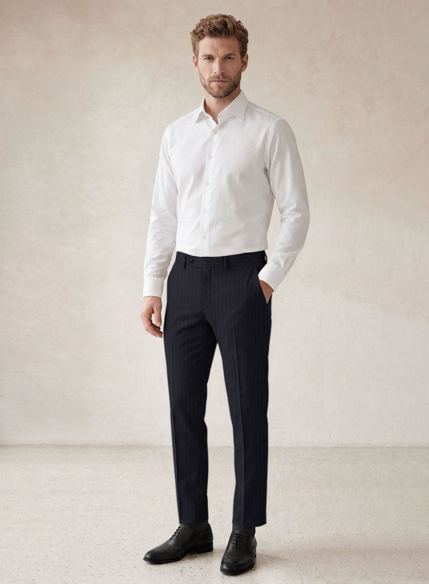 Scabal Alsa Stripe Blue Wool Pants - StudioSuits