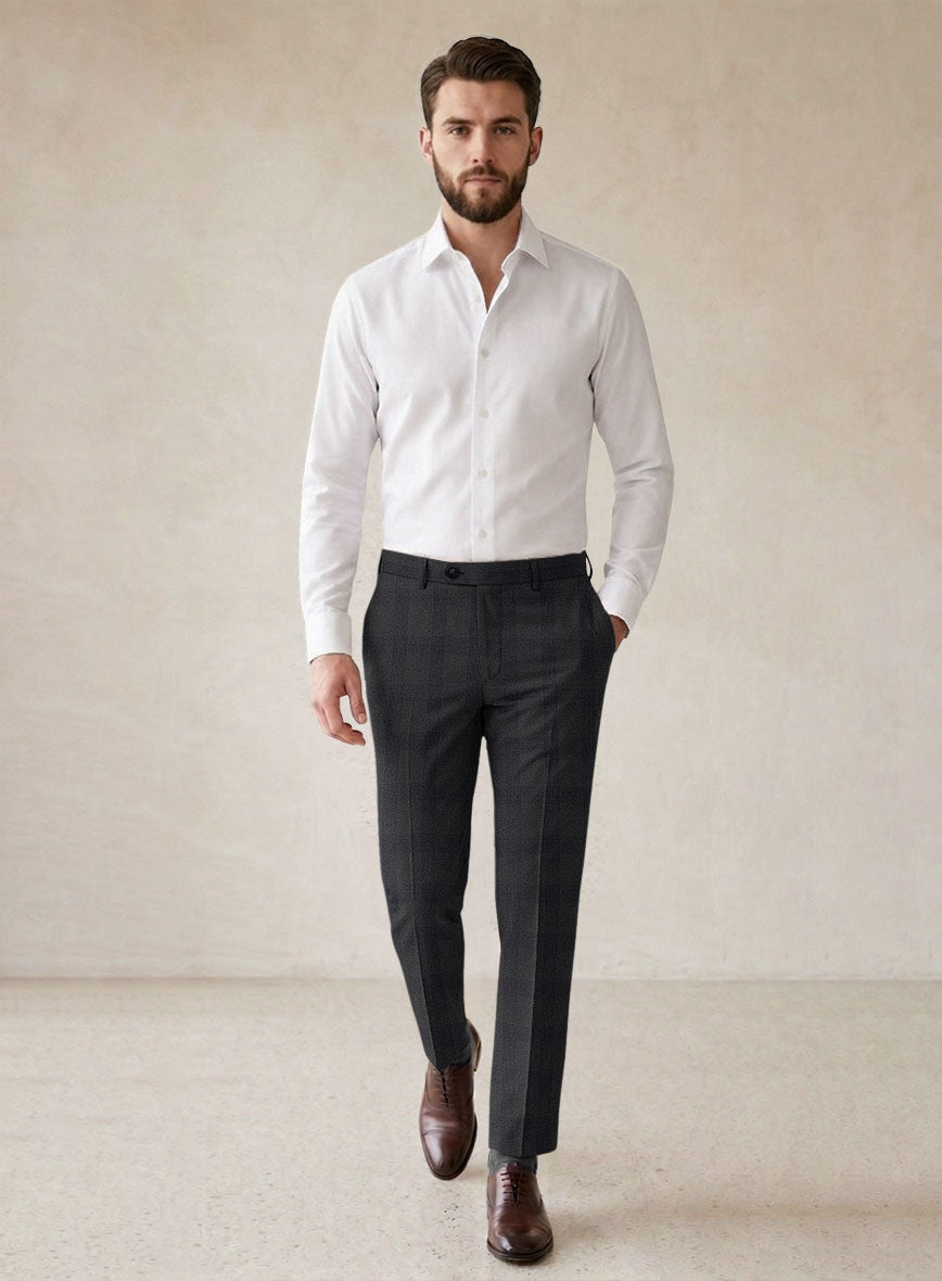Scabal Arriol Checks Charcoal Wool Pants - StudioSuits