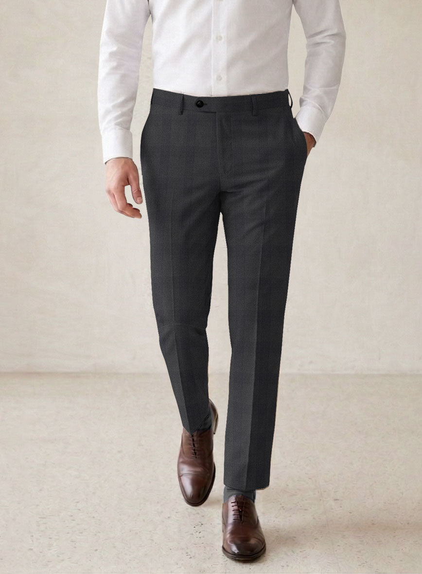 Scabal Arriol Checks Charcoal Wool Pants - StudioSuits
