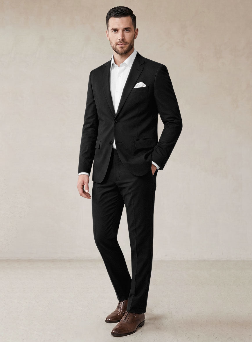 Scabal Black Cotton Stretch Suit - StudioSuits
