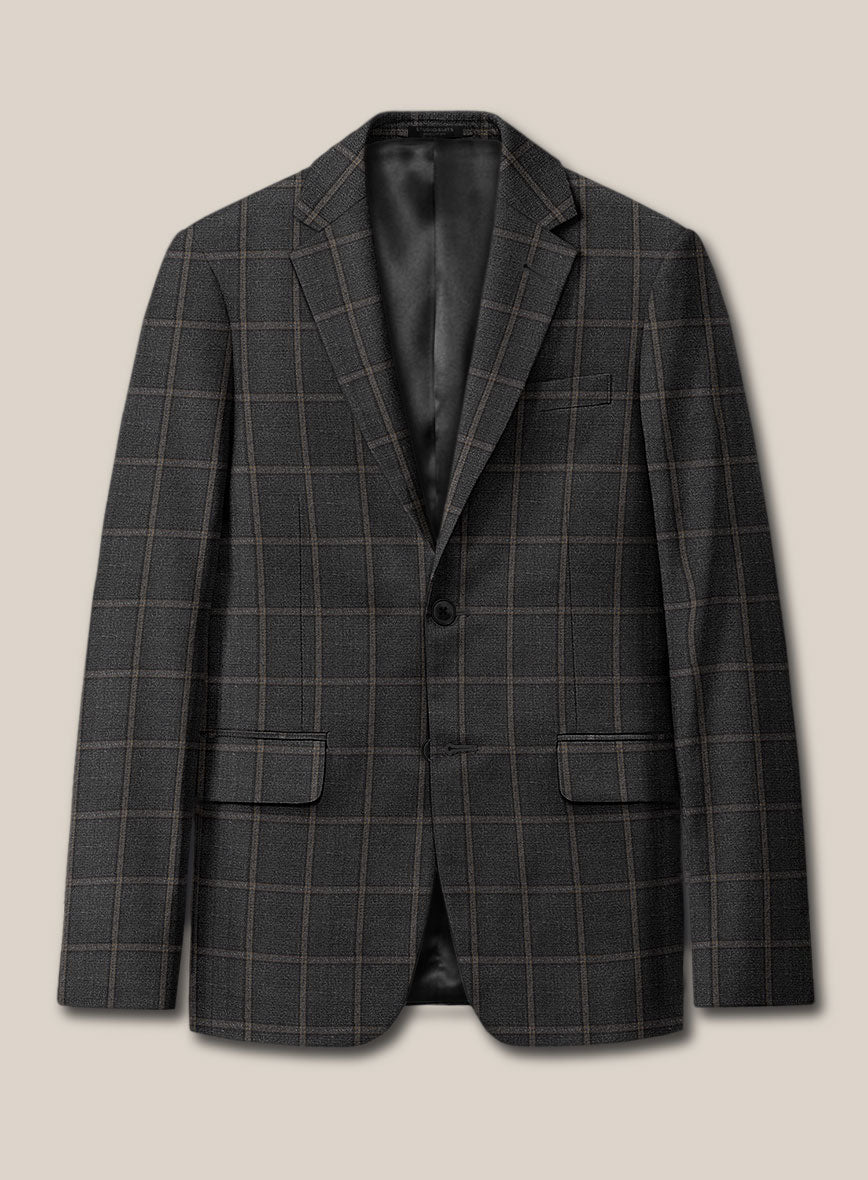 Scabal Charcoal Windowpane Wool Jacket - StudioSuits