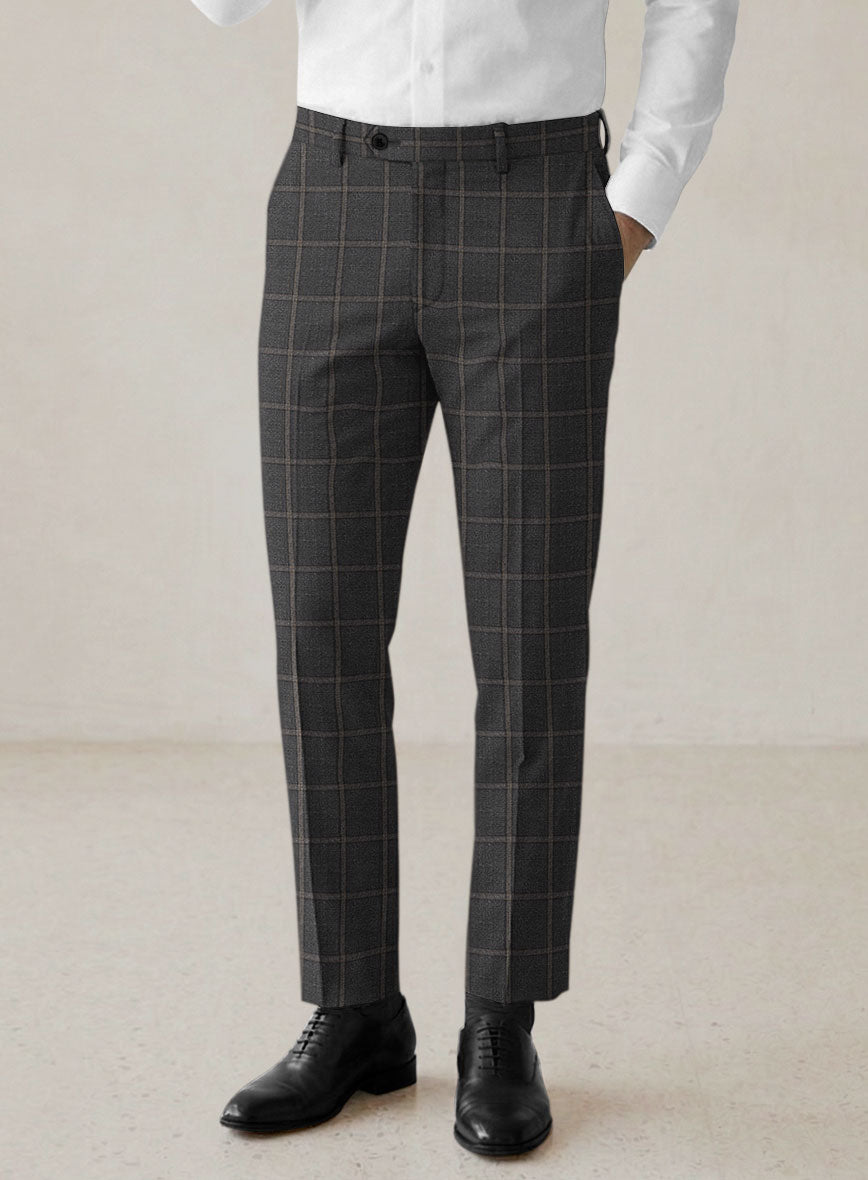 Scabal Charcoal Windowpane Wool Pants - StudioSuits