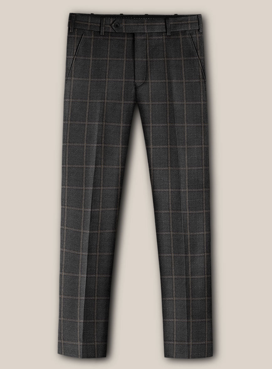 Scabal Charcoal Windowpane Wool Pants - StudioSuits