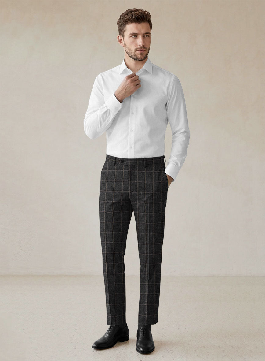 Scabal Charcoal Windowpane Wool Pants - StudioSuits