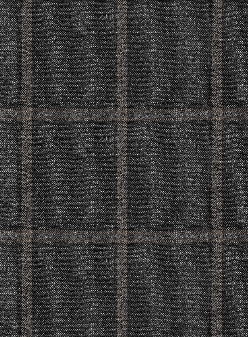 Scabal Charcoal Windowpane Wool Pants - StudioSuits