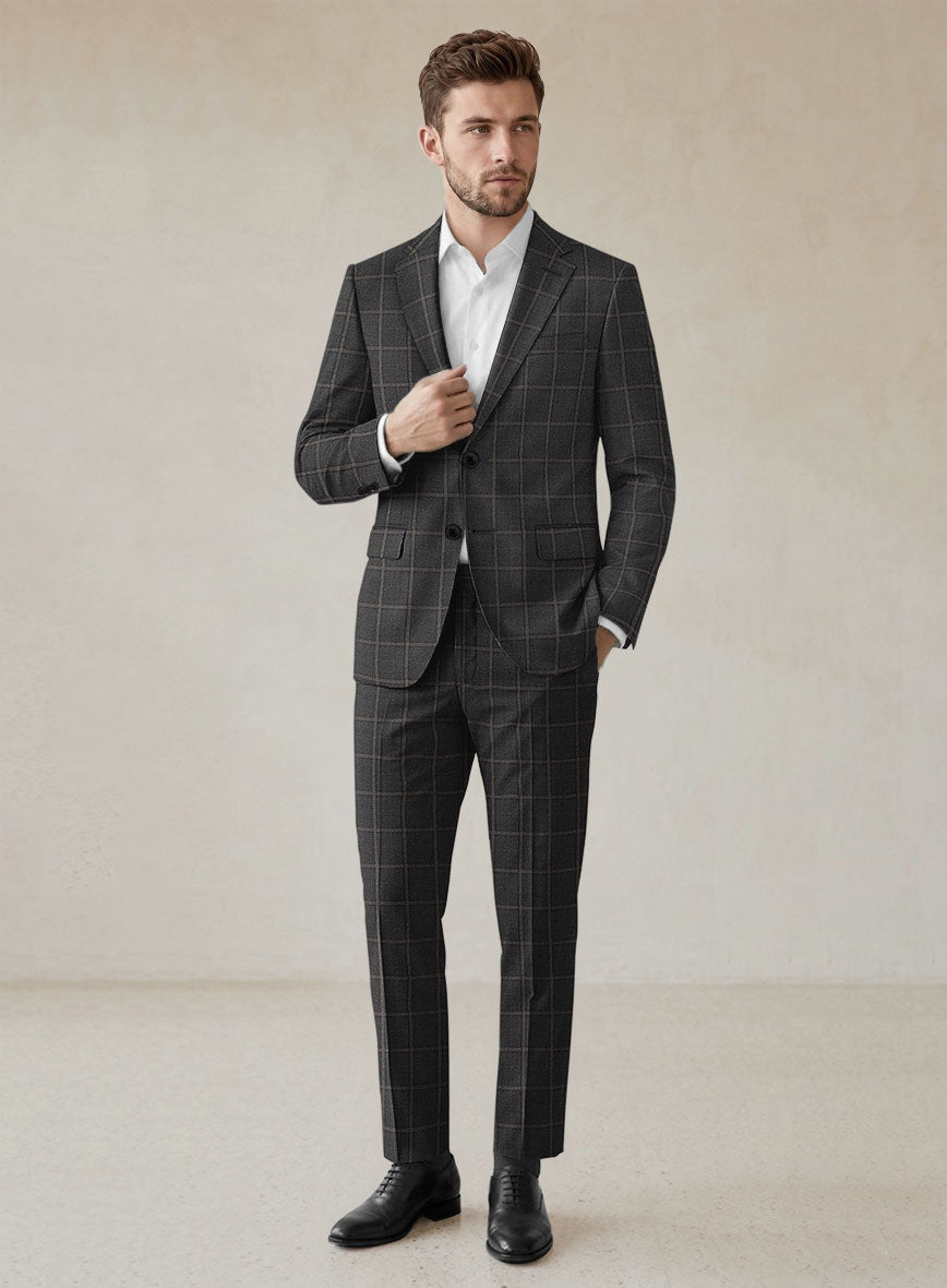 Scabal Charcoal Windowpane Wool Suit - StudioSuits