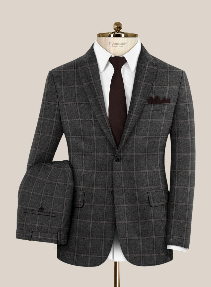 Scabal Charcoal Windowpane Wool Suit - StudioSuits