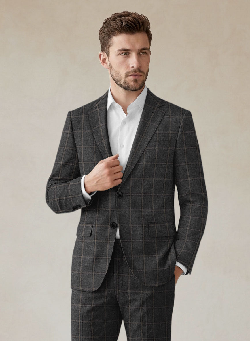 Scabal Charcoal Windowpane Wool Suit - StudioSuits