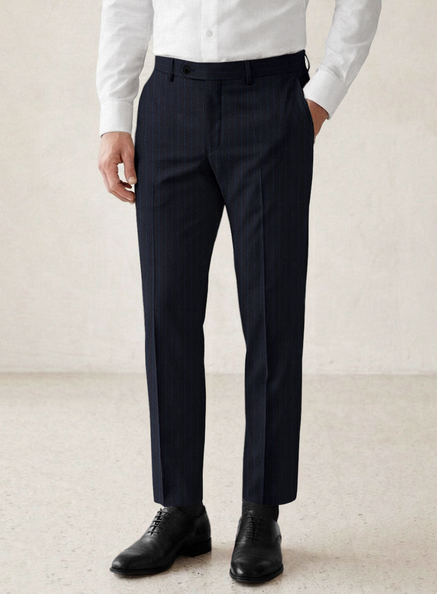 Scabal Ciaz Stripe Blue Wool Pants - StudioSuits