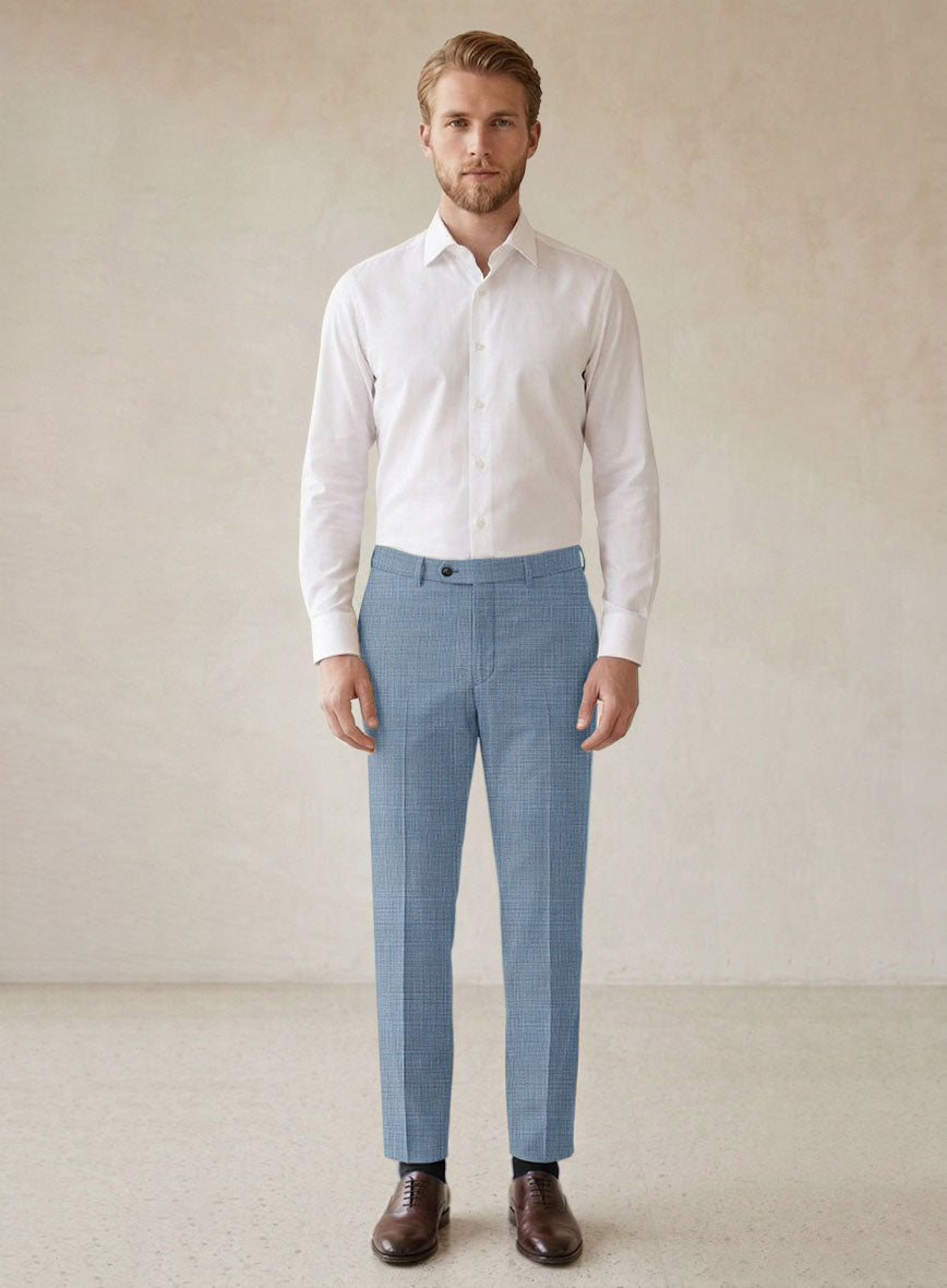 Scabal Cosmopolitan Nailhead Light Blue Wool Pants - StudioSuits