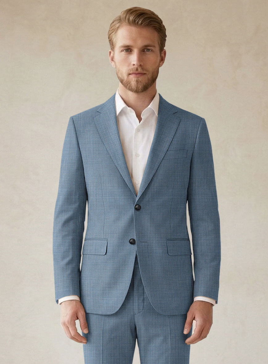 Scabal Cosmopolitan Nailhead Light Blue Wool Jacket - StudioSuits