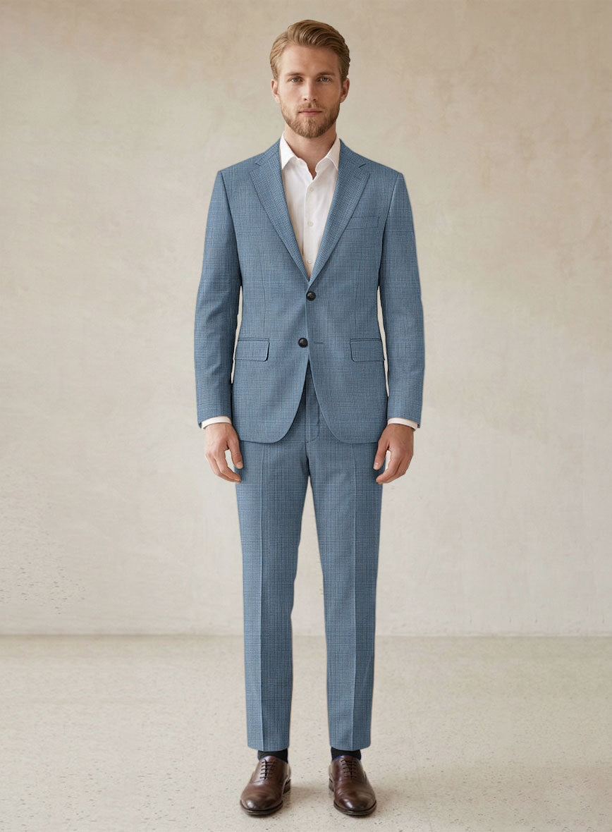Scabal Cosmopolitan Nailhead Light Blue Wool Suit - StudioSuits
