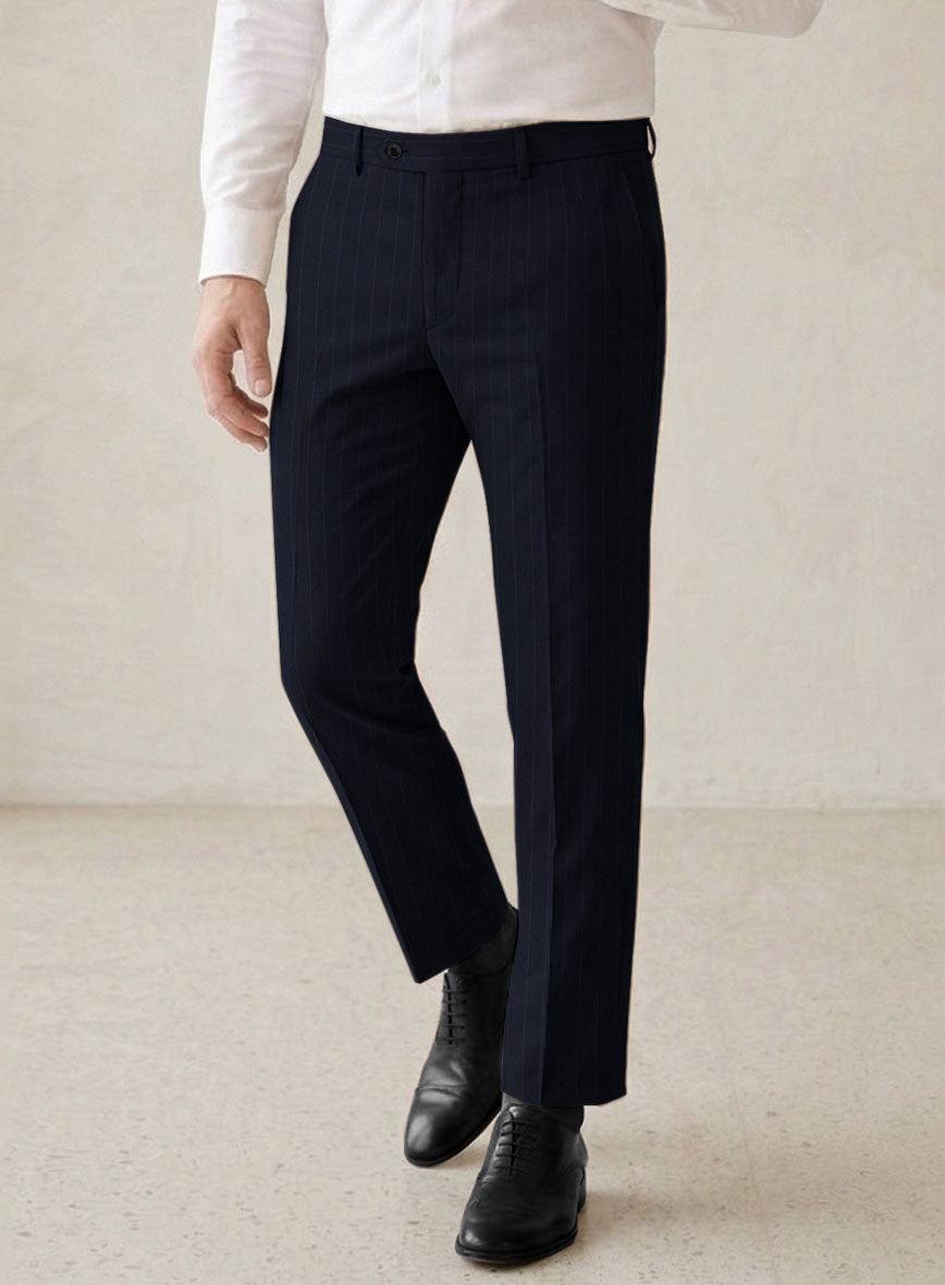 Scabal Cosmopolitan Stripe Blue Wool Pants - StudioSuits