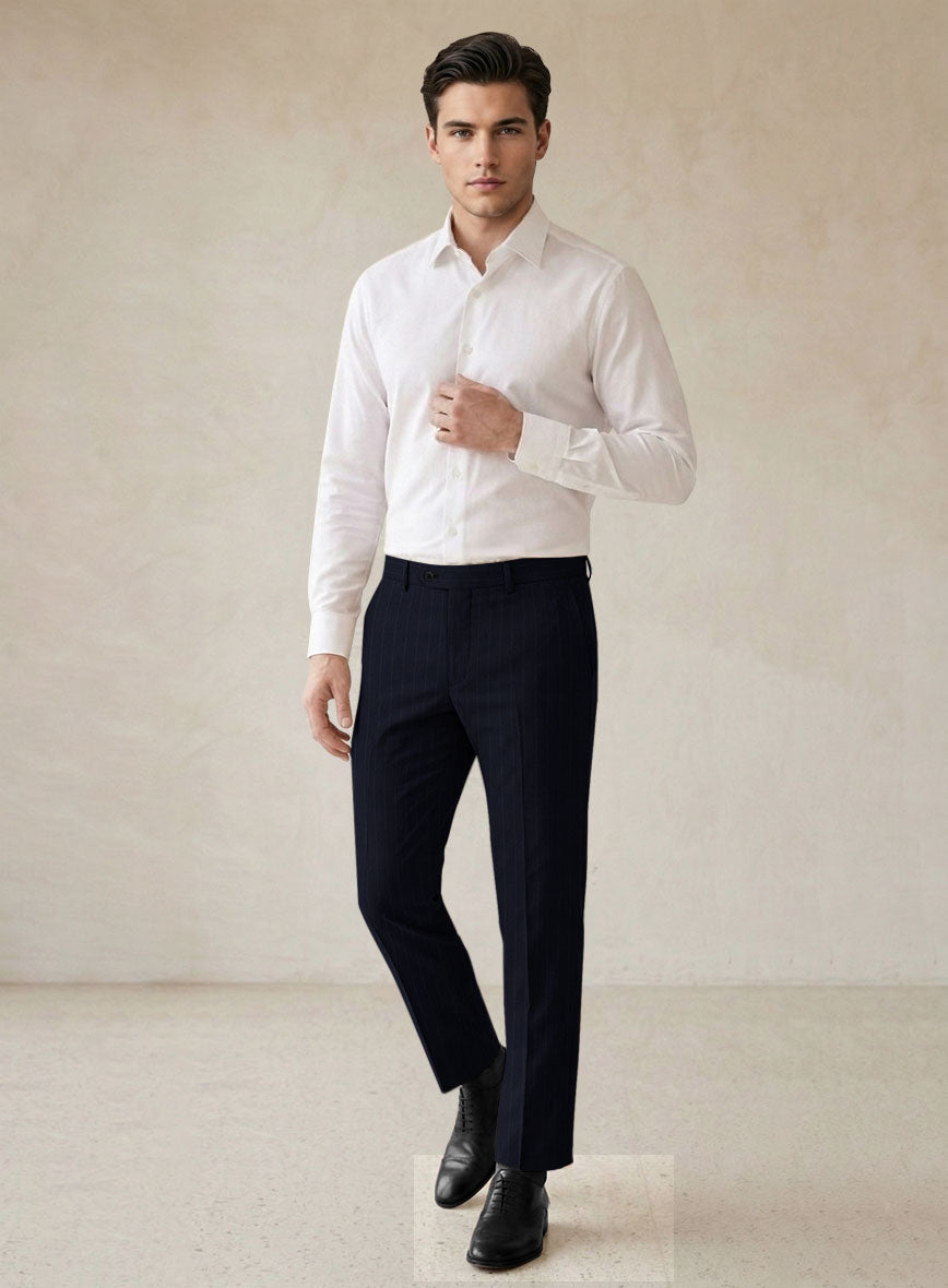 Scabal Cosmopolitan Stripe Blue Wool Pants - StudioSuits