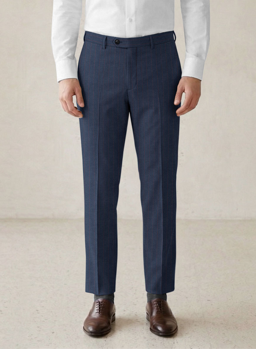 Scabal Cosmopolitan Stripe Denim Blue Wool Pants - StudioSuits