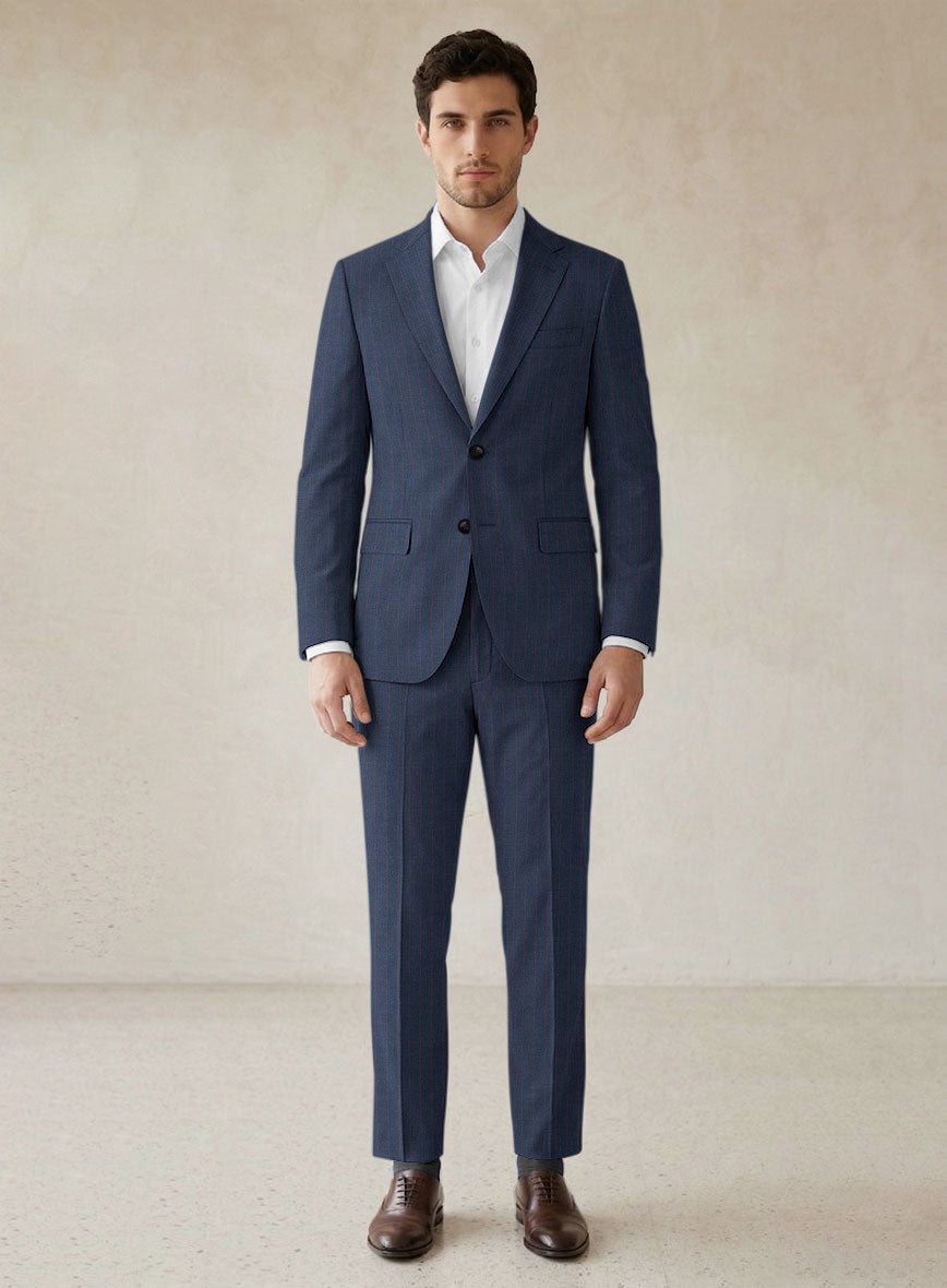 Scabal Cosmopolitan Stripe Denim Blue Wool Suit - StudioSuits