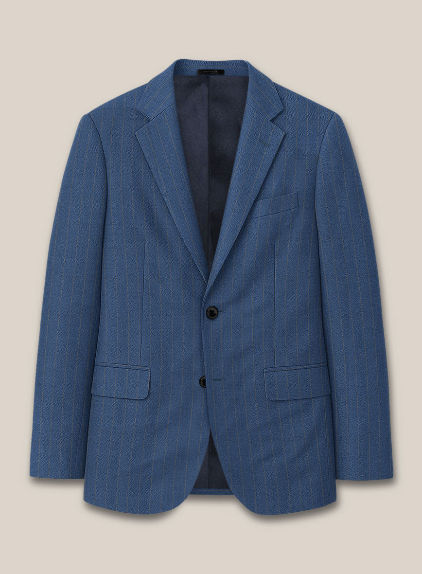 Scabal Cosmopolitan Stripe Flat Blue Wool Jacket - StudioSuits