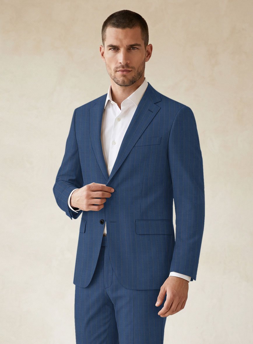 Scabal Cosmopolitan Stripe Flat Blue Wool Jacket - StudioSuits