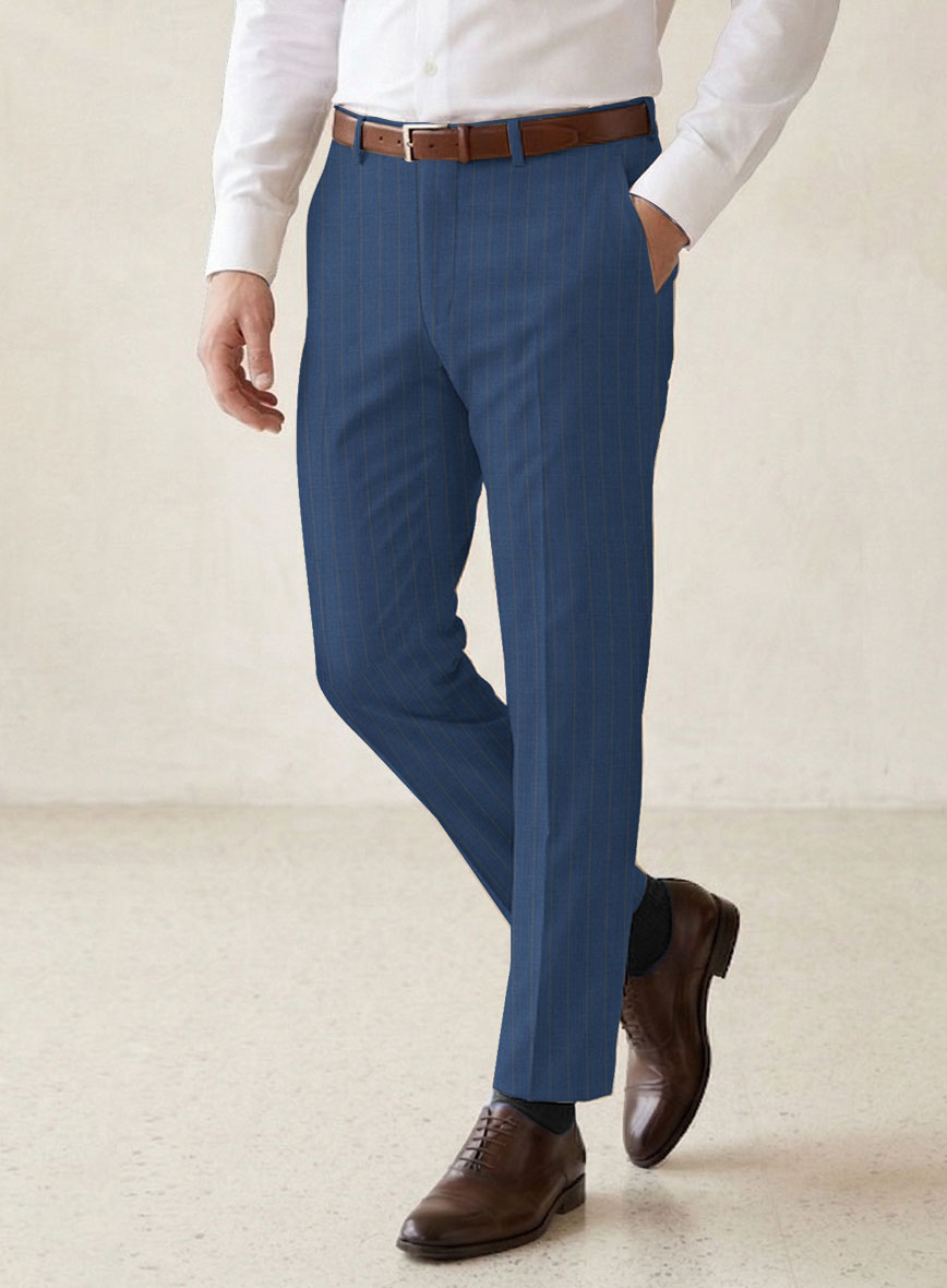 Scabal Cosmopolitan Stripe Flat Blue Wool Suit - StudioSuits