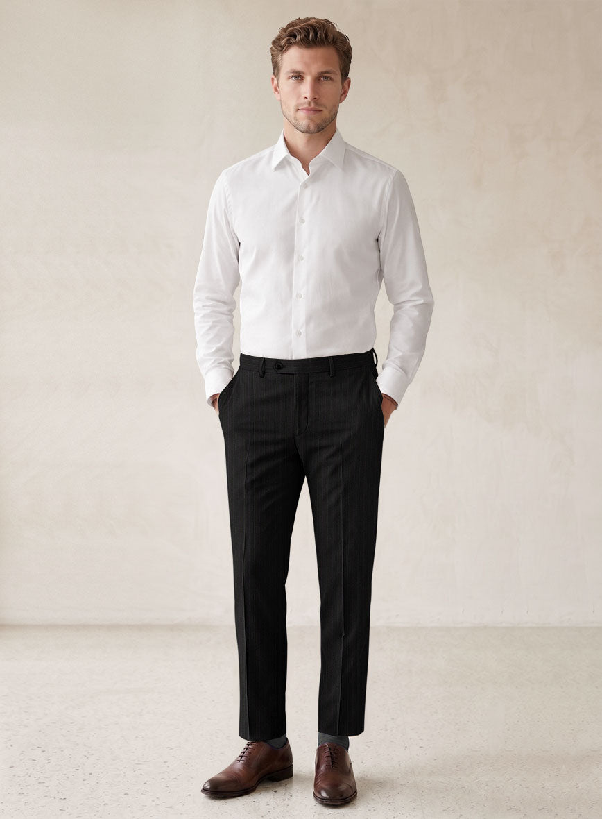 Scabal Cosmopolitan Stripe Iriya Black Wool Pants - StudioSuits