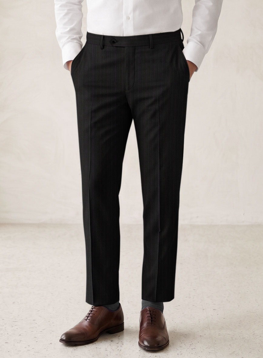 Scabal Cosmopolitan Stripe Iriya Black Wool Pants - StudioSuits