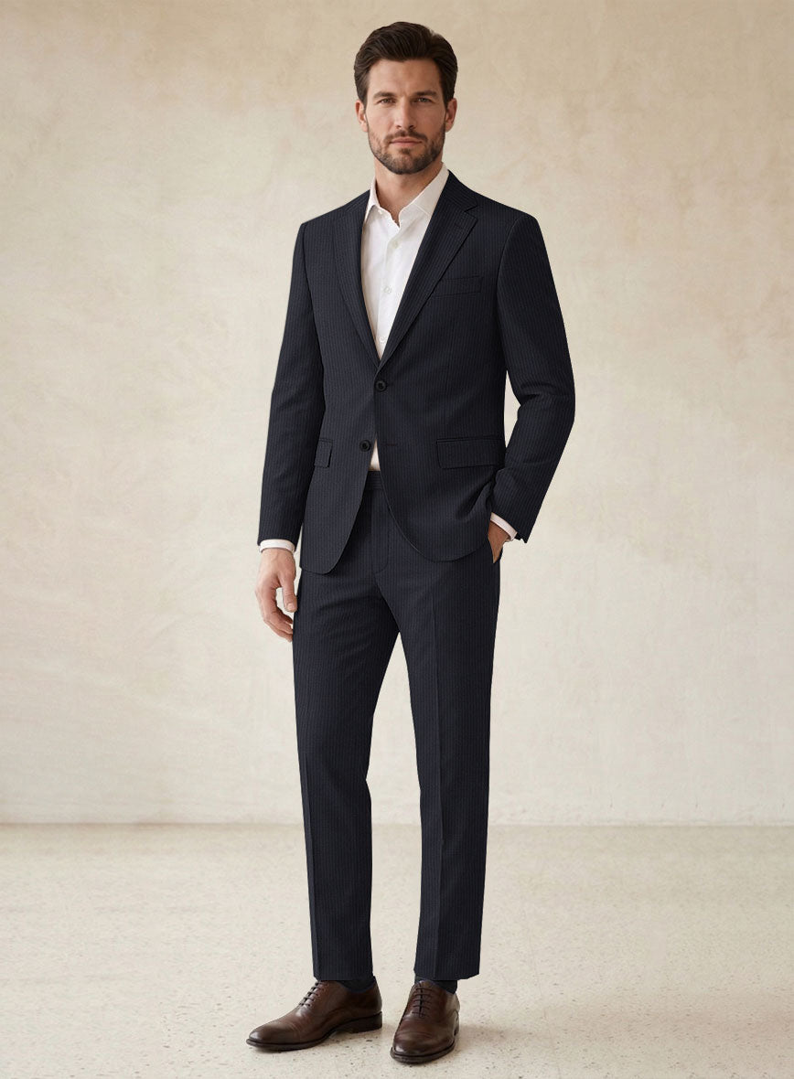 Scabal Cosmopolitan Stripe Isora Blue Wool Suit - StudioSuits