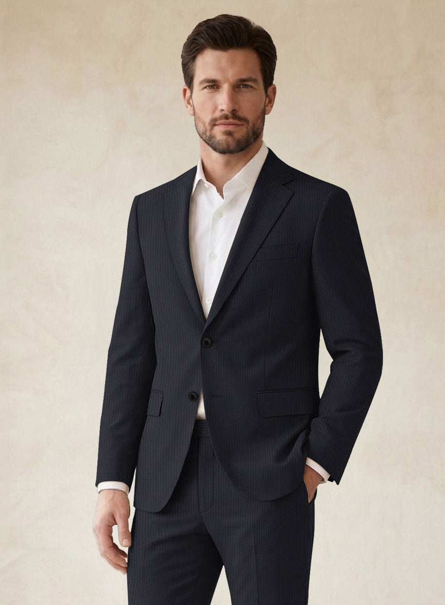 Scabal Cosmopolitan Stripe Isora Blue Wool Suit - StudioSuits
