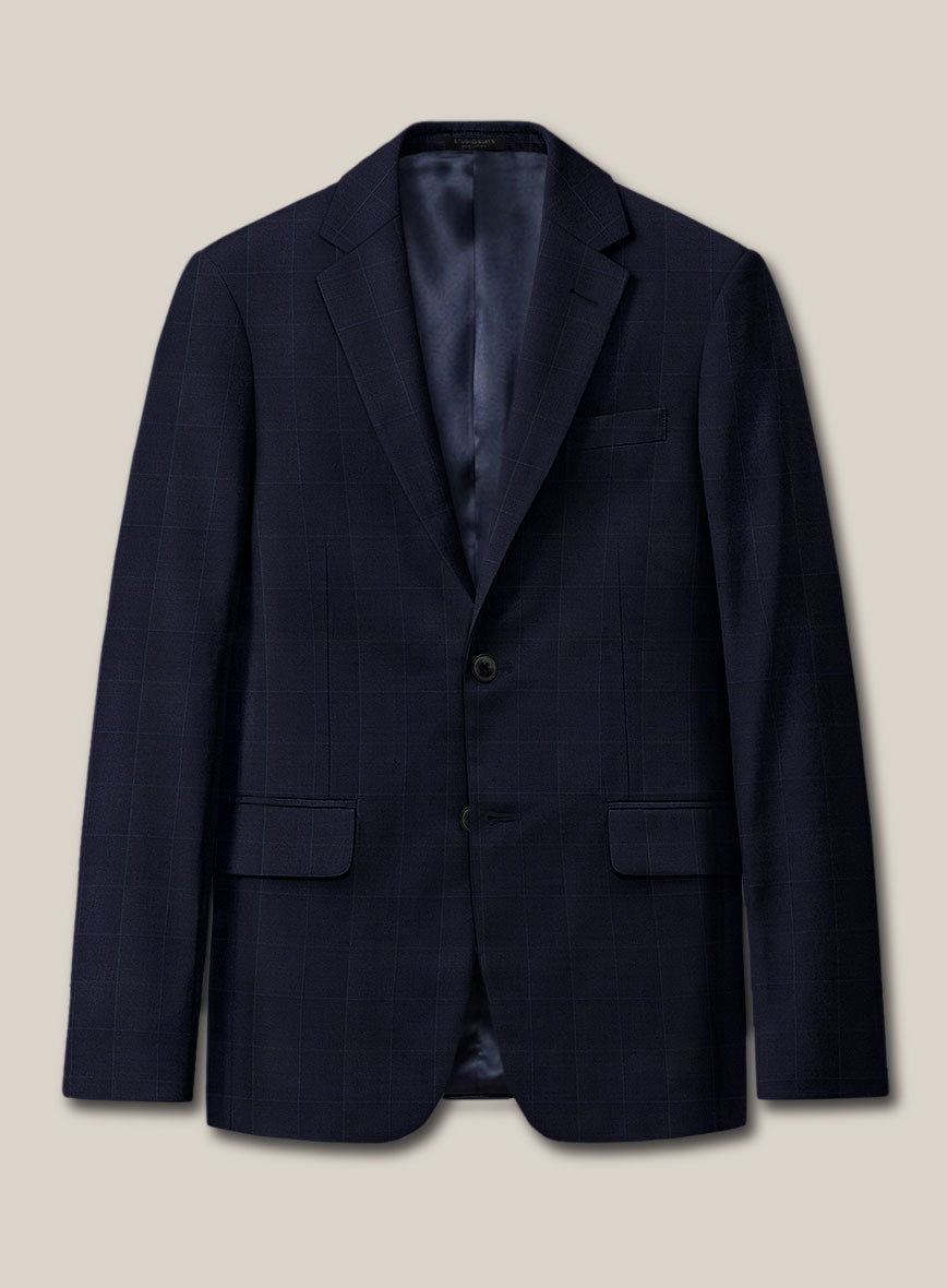 Scabal Cosmopolitan Windowpane Dark Blue Wool Jacket - StudioSuits