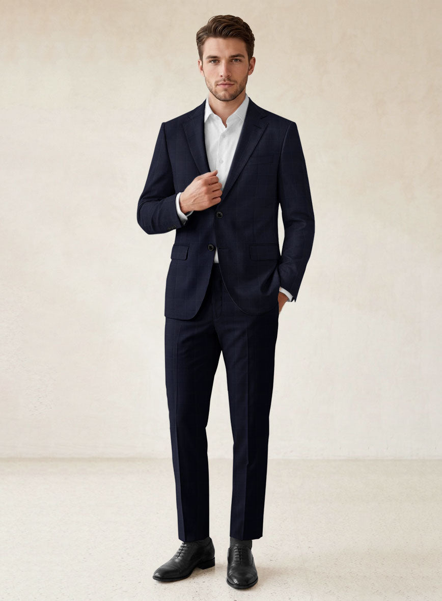 Scabal Cosmopolitan Windowpane Dark Blue Wool Suit - StudioSuits