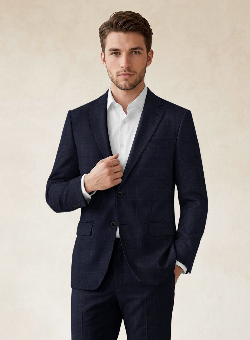 Scabal Cosmopolitan Windowpane Dark Blue Wool Suit - StudioSuits