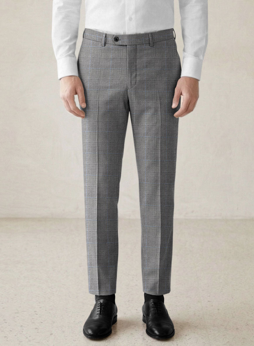 Scabal Cosmopolitan Windowpane Gray Wool Pants - StudioSuits