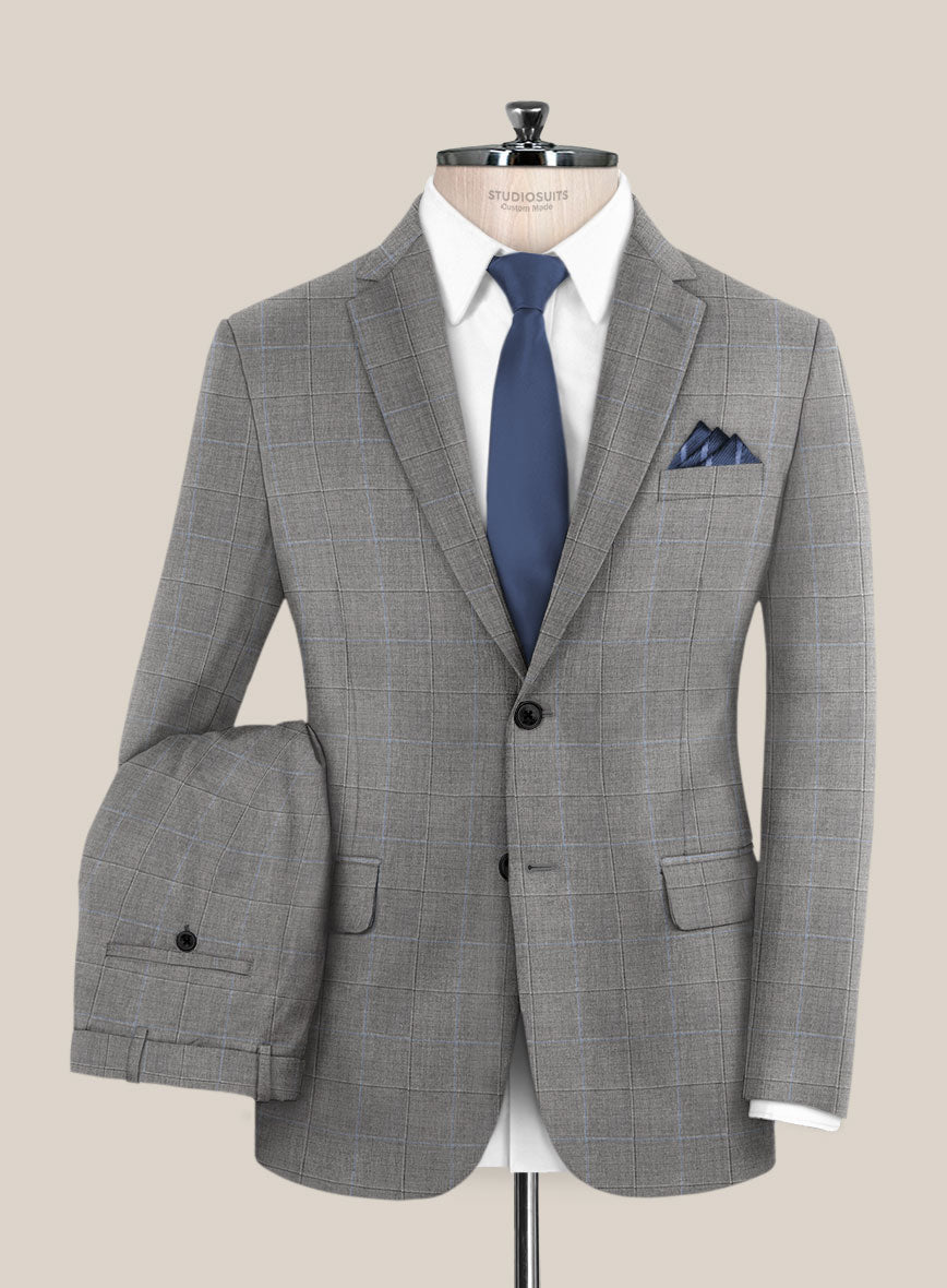Scabal Cosmopolitan Windowpane Gray Wool Suit - StudioSuits