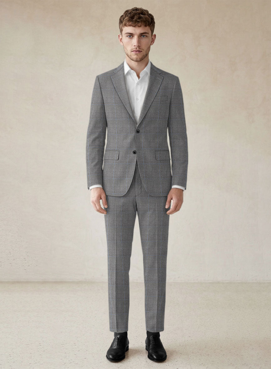 Scabal Cosmopolitan Windowpane Gray Wool Suit - StudioSuits