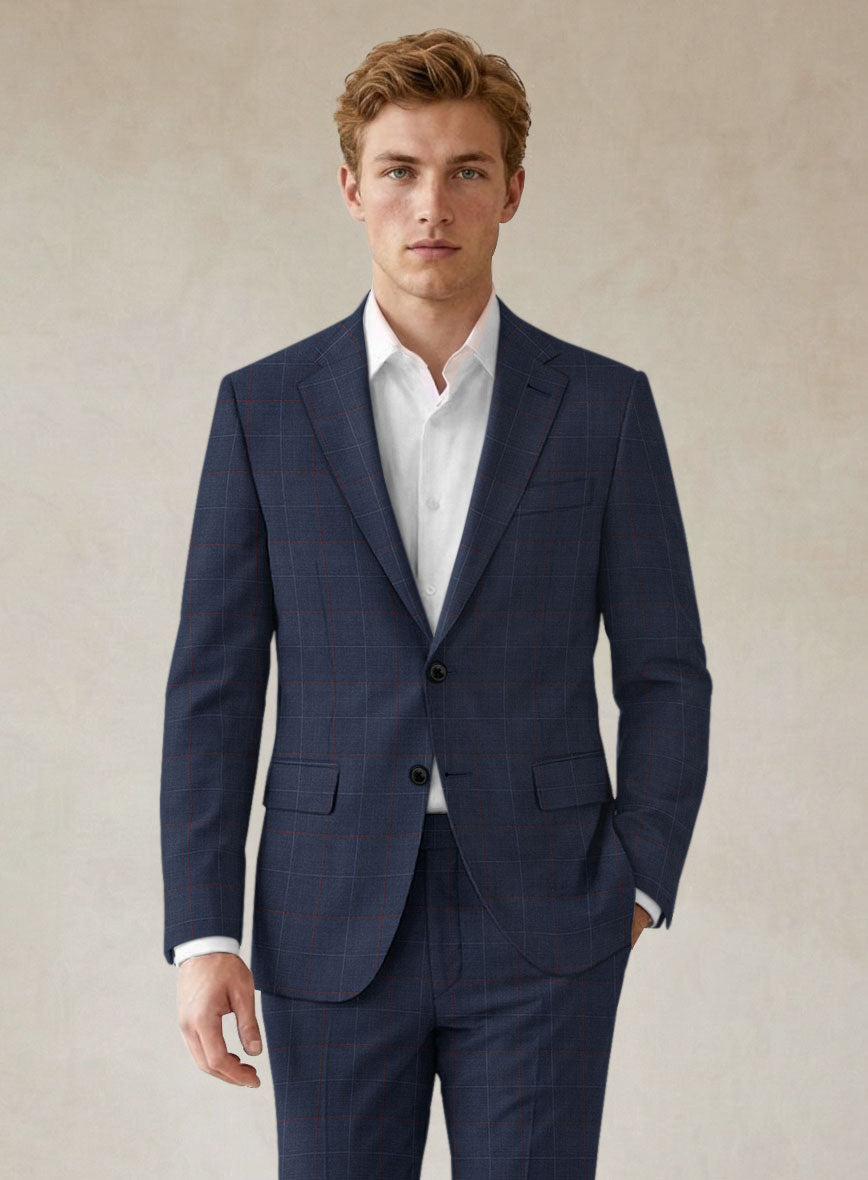 Scabal Cosmopolitan Windowpane Light Navy Wool Jacket - StudioSuits