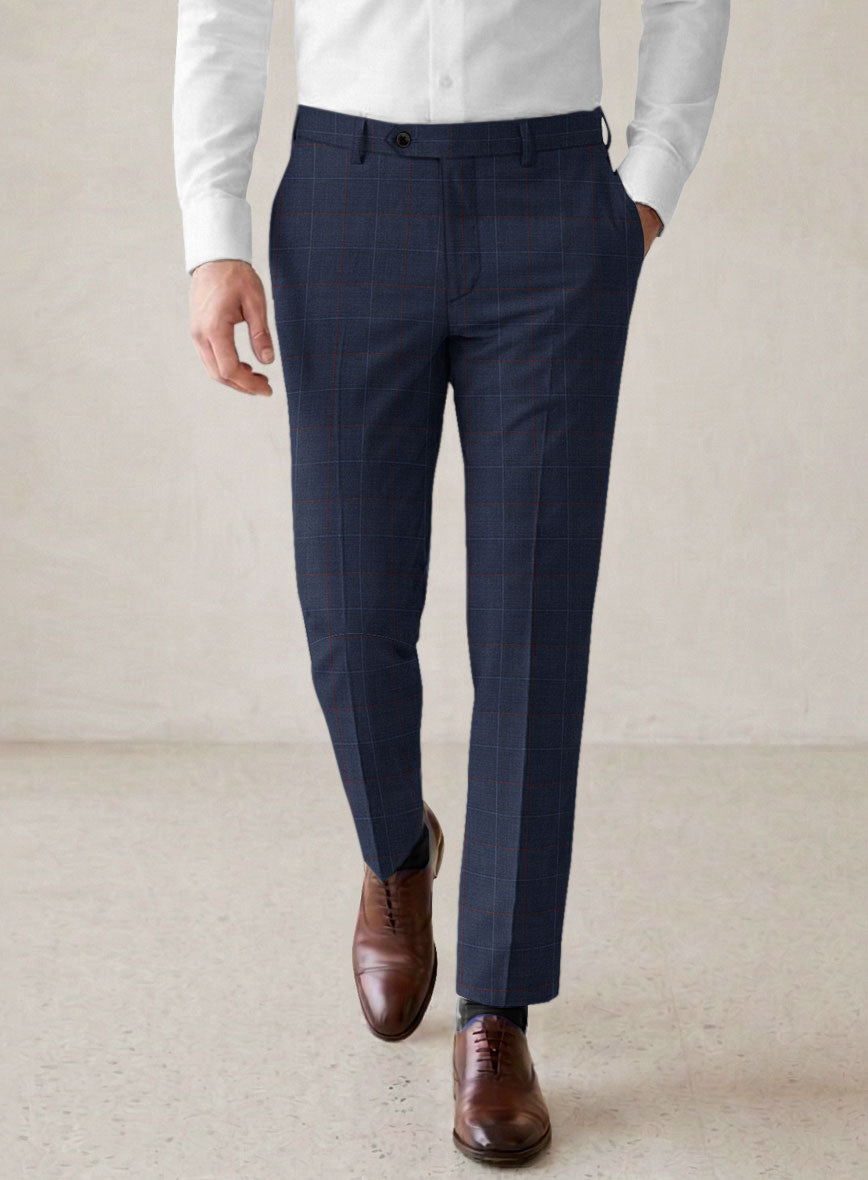 Scabal Cosmopolitan Windowpane Light Navy Wool Pants - StudioSuits