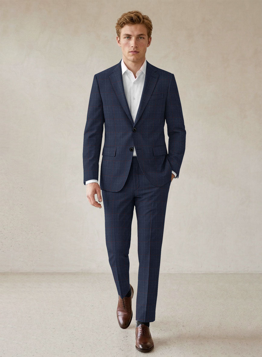 Scabal Cosmopolitan Windowpane Light Navy Wool Suit - StudioSuits